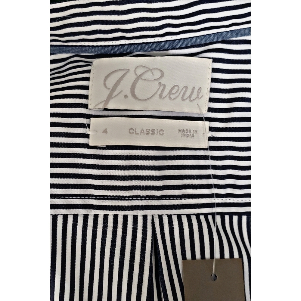 31. J.Crew Classic-fit collarless puff-sleeve shirt in stripe - Picture 5 of 6